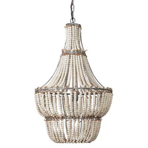1-Light Beaded Chandelier Light Fixture - 29.5" - White and Gray - IMAGE 1