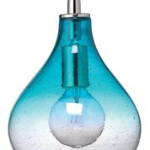 9” Aqua Blue Seeded Glass Small Curved Hanging Pendant Ceiling Light Fixture - IMAGE 1