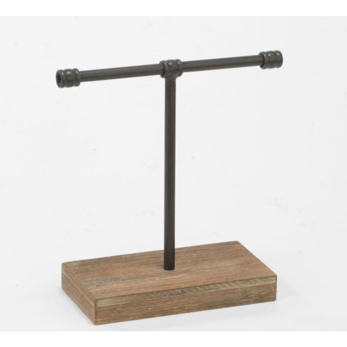 11.5" Black and Brown Industrial T-Bar Tabletop Small Jewelry Stand - IMAGE 1
