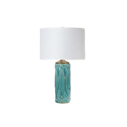 32” Turquoise Blue and White Tabitha Ceramic Table Lamp with Drum Shade - IMAGE 1