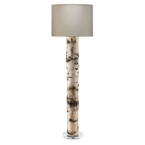 68.50" Gray Forrester Floor Lamp in Birch Veneer with Drum Shade in Stone Linen - IMAGE 1