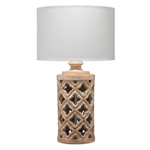 26” Hand Carved Open Lattice Table Lamp with Drum Shade - IMAGE 1