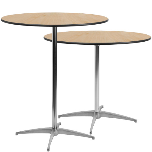 42" Black and Beige Contemporary Round Outdoor Patio Furniture Cocktail Table with Column - IMAGE 1
