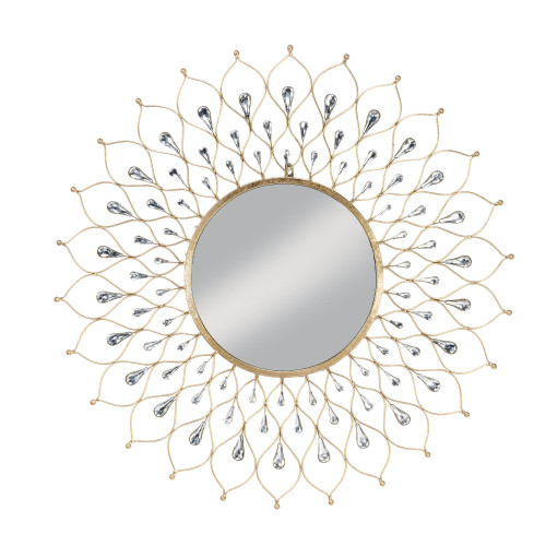 34.5" Gold and Clear Round Sunburst Wall Hanging Mirror - IMAGE 1