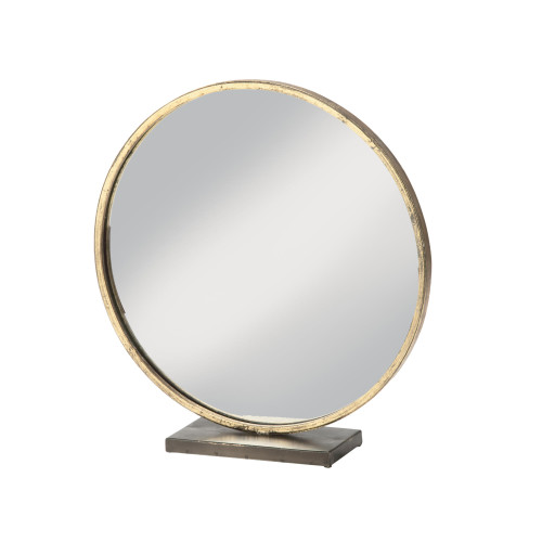 16.5" Gold and Clear Brushed Round Tabletop Vanity Mirror - IMAGE 1