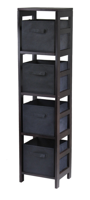54.75" Black Unique Capri 4-Section Storage Shelf with 4 Foldable Black Fabric Baskets - IMAGE 1