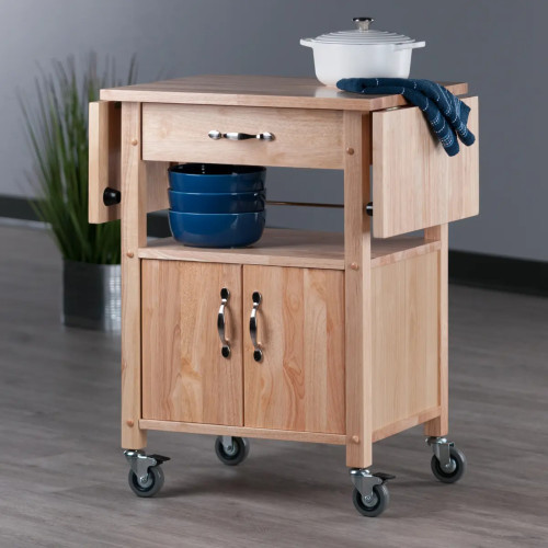 Drop Leaf Wooden Storage Kitchen Utility Cart - 43.25" - Beige - IMAGE 1