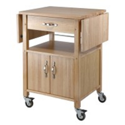 33.25” Beige Kitchen Cart with Double Drop Leaf Cabinet and Shelf - IMAGE 1