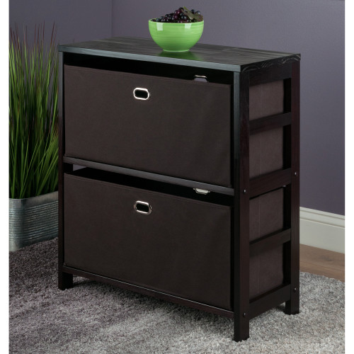 Storage Cabinet with Foldable Fabric Baskets - 29.25" - Brown - IMAGE 1