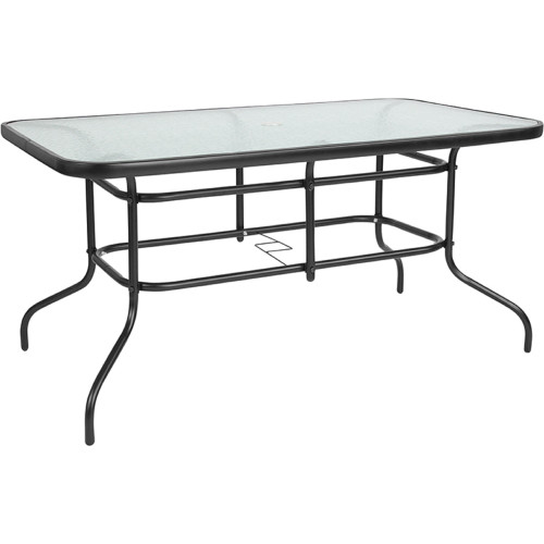 55" Black and Clear Rectangular Glass Outdoor Furniture Patio Table - IMAGE 1