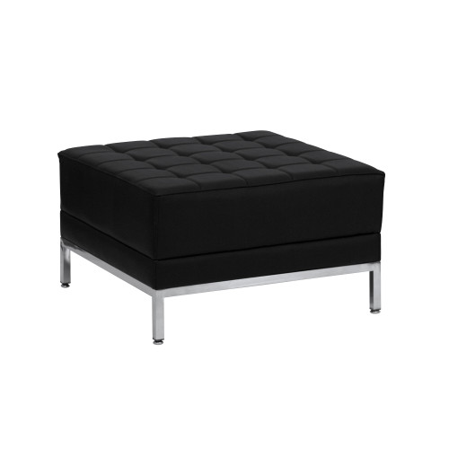 28" Black and Stainless Contemporary Upholstery Square Modular Ottoman - IMAGE 1
