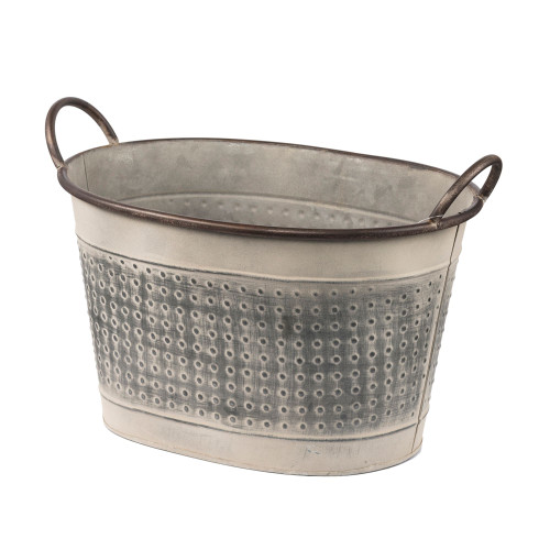14.5" Gray Antique Style Oval Metal Waterproof Planter - IMAGE 1