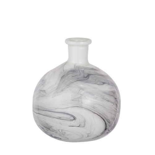 9" White and Black Swirl Round Glass Vase - IMAGE 1