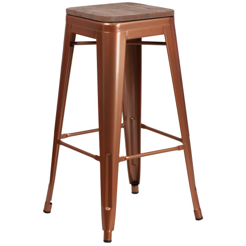 30" Copper Backless Barstool with Square Wood Seat - IMAGE 1