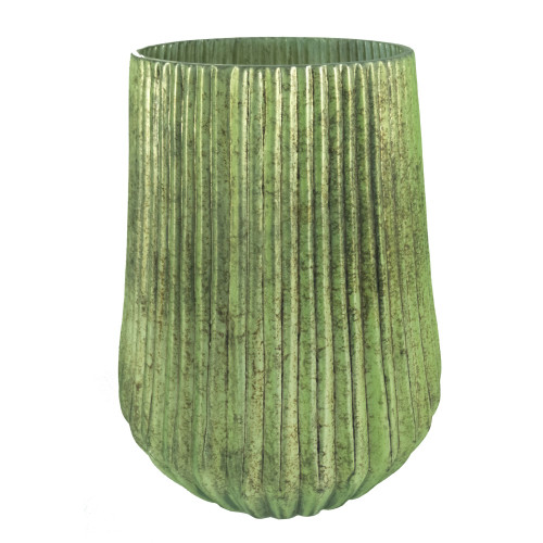 9" x 12" Papaya Green Metallic Finish Corrugated Glass Vase - IMAGE 1