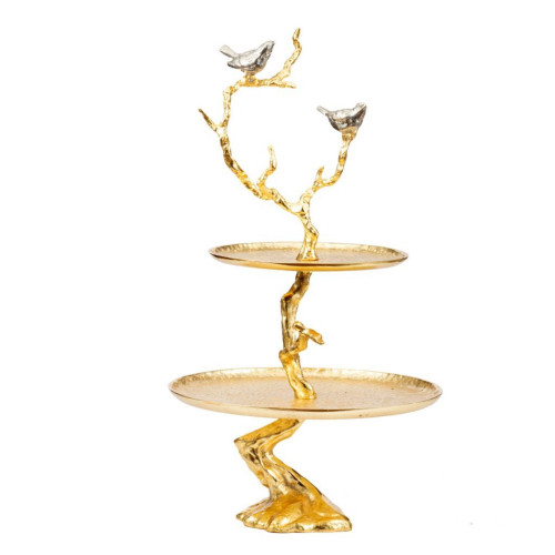 23.5" Gold Iron Branch Two-Tiered Tray - IMAGE 1