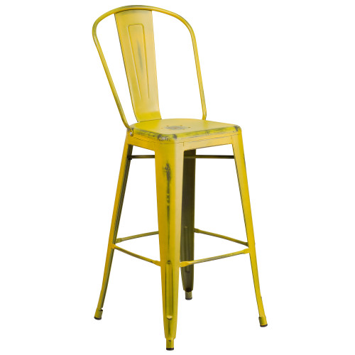 46'' Yellow Distressed Contemporary Outdoor Barstool with Back - IMAGE 1