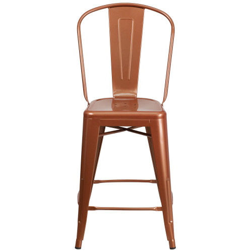 40.25" Copper Brown Contemporary Outdoor Patio Counter Height Stool with Back - IMAGE 1