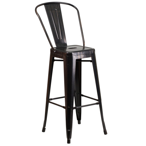 45.25" Black and Gold Contemporary Vertical Outdoor Furniture Patio Bistro Bar Stool with Removable Back - IMAGE 1