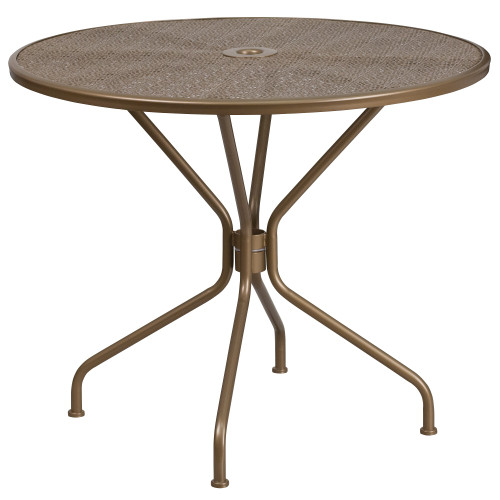 35.25" Gold Contemporary Round Outdoor Patio Table with Umbrella Hole - IMAGE 1