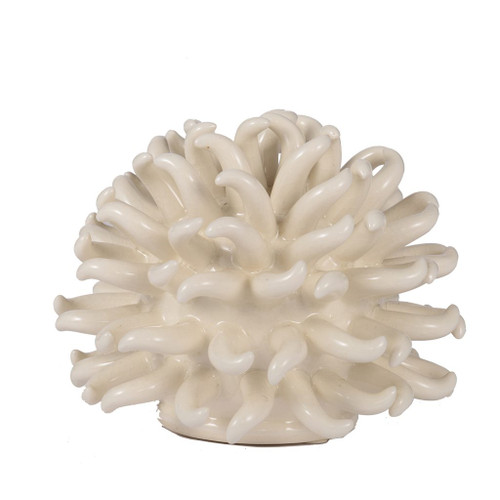 5.75" White Coastal Style Unique Spiky Designed Spherical Coral Decor - IMAGE 1