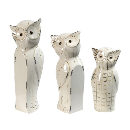 Set of 3 White and Black Vintage Style Owl Trio Figurine Statues 14" - IMAGE 1