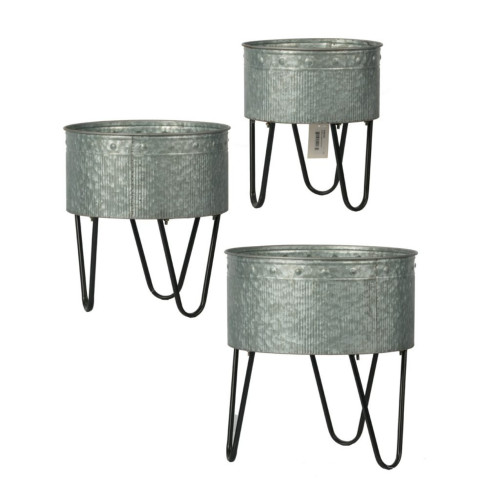 Galvanized Metal Tub Planters with Hairpin Legs - 15.75" - Set of 3 - IMAGE 1