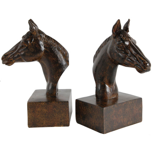 Set of 2 Bronze Finished Sculptural Horse Bookends 8" - IMAGE 1