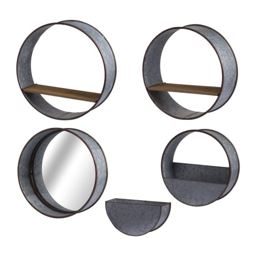 Set of 5 Gray Industrial Style Round Mirror Backed Wall Planters 11.75" - IMAGE 1