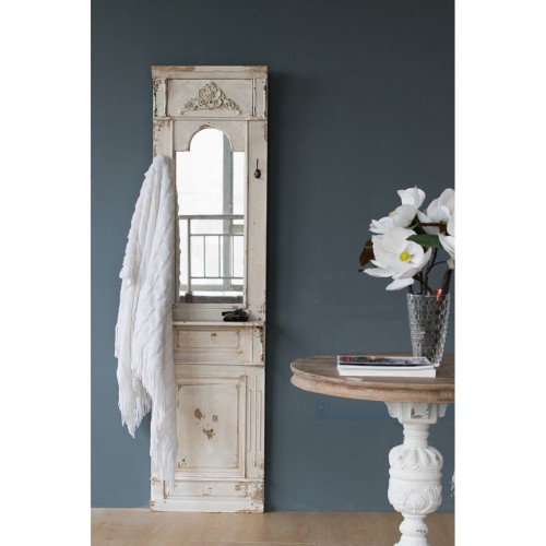 76" White Distressed Classic Vintage Antique Style Wooden Framed Rectangular Floor Mirror - IMAGE 1