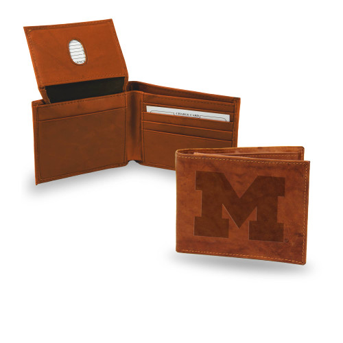 4" Brown College Michigan Wolverines Embossed Billfold Wallet - IMAGE 1