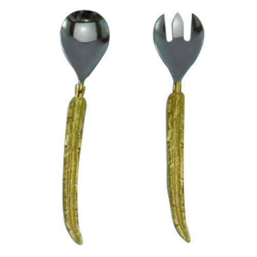 Set of 2 Gold and Silver Feathered Style Salad Servers 11.75" - IMAGE 1