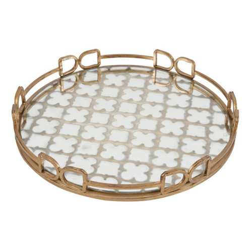 Medium Geometric Mirror Glass Round Tray - 16" - Gold - IMAGE 1