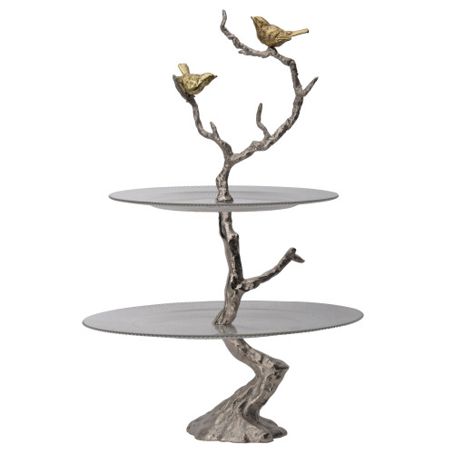 24" Silver and Gold Contemporary Two-Tier Serving Plates - IMAGE 1