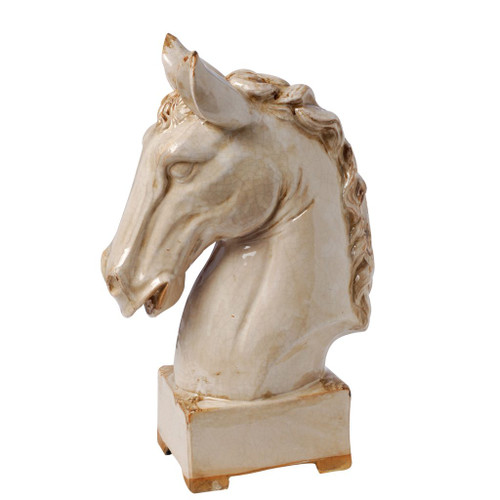 16" Ivory and Brown Glossy Finish Patina Horse Statue - IMAGE 1