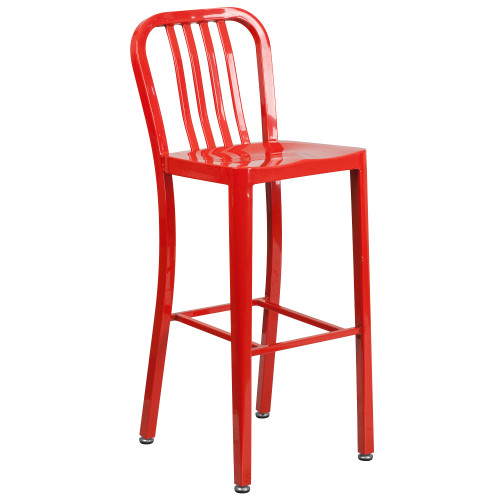 43'' Red Industrial Outdoor Patio High Bar Stool with Vertical Slat Back - IMAGE 1