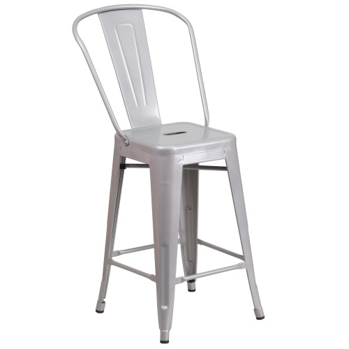 39.25" Silver Contemporary Outdoor Patio Counter Height Stool with Removable Back - IMAGE 1