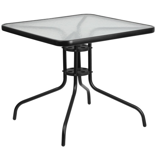 28" Black Square Tempered Glass Outdoor Patio Table - IMAGE 1