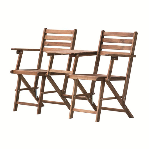 55" Brown Vintage Style Folding Attached Chairs and Table - IMAGE 1
