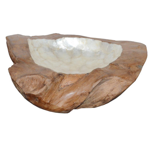 3" Shell and Teak White and Brown Decorative Bowl - IMAGE 1