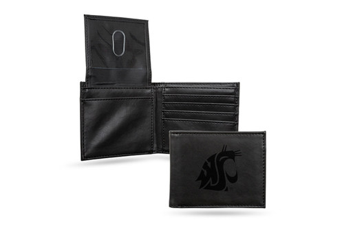 4 Black College Washington State Cougars Engraved Billfold Wallet - IMAGE 1