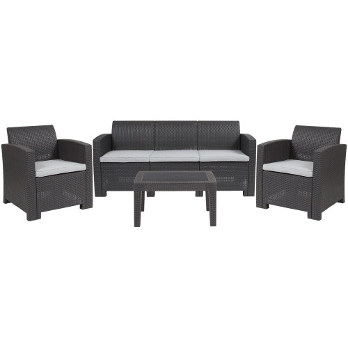 4-Piece Gray Outdoor Furniture Patio Conversation Set - Ivory Cushion - IMAGE 1