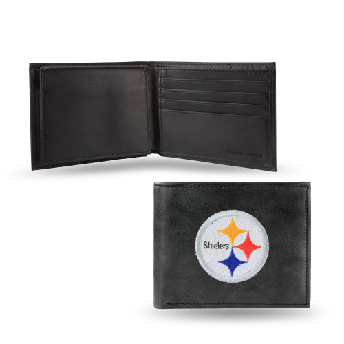 4" Black and White NFL Pittsburgh Steelers Embroidered Billfold Wallet - IMAGE 1