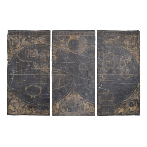 Weathered Triptych World Map Wall Decoration - 70" - Set of 3 - IMAGE 1