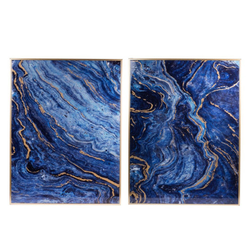 Set of 2 Blue Modern Chic Style Marble Design Rectangular Wall Art Decor 40" x 30.5" - IMAGE 1