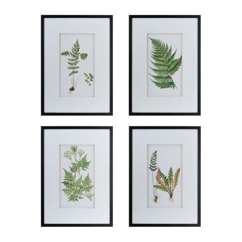 Set of 4 White and Green Botanical Rectangular Fern Wall Art Decor 27.5" x 19.5" - IMAGE 1