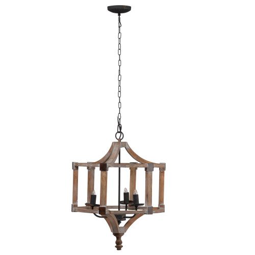 3-Light Round Wooden Chandelier - 25.25" - Whitewashed Finish - IMAGE 1