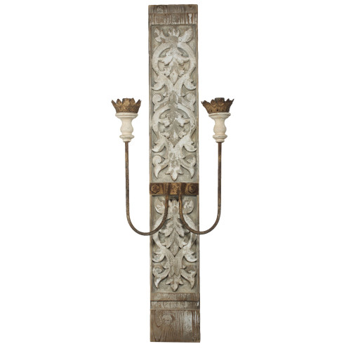 2-Light Rustic Style Wall Sconce - 45.25" - White and Brown - IMAGE 1