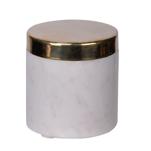 Marble Jar with Brass Lid - 3.5" - Cream White - IMAGE 1