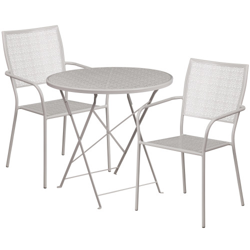 Set of 3 Light Gray Round Outdoor Patio Folding Table with Square Armchairs - IMAGE 1